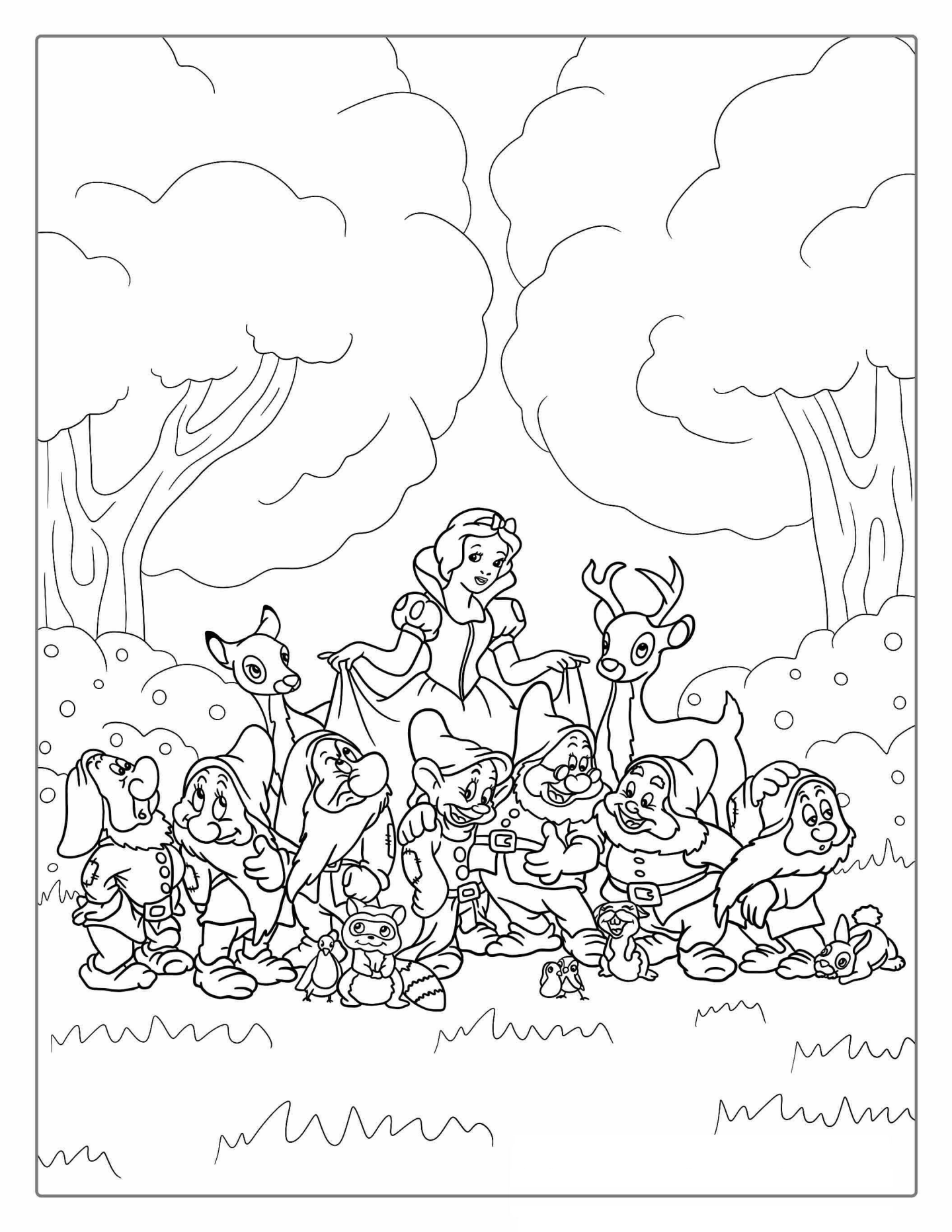 The Seven Dwarfs With Snow White To Color