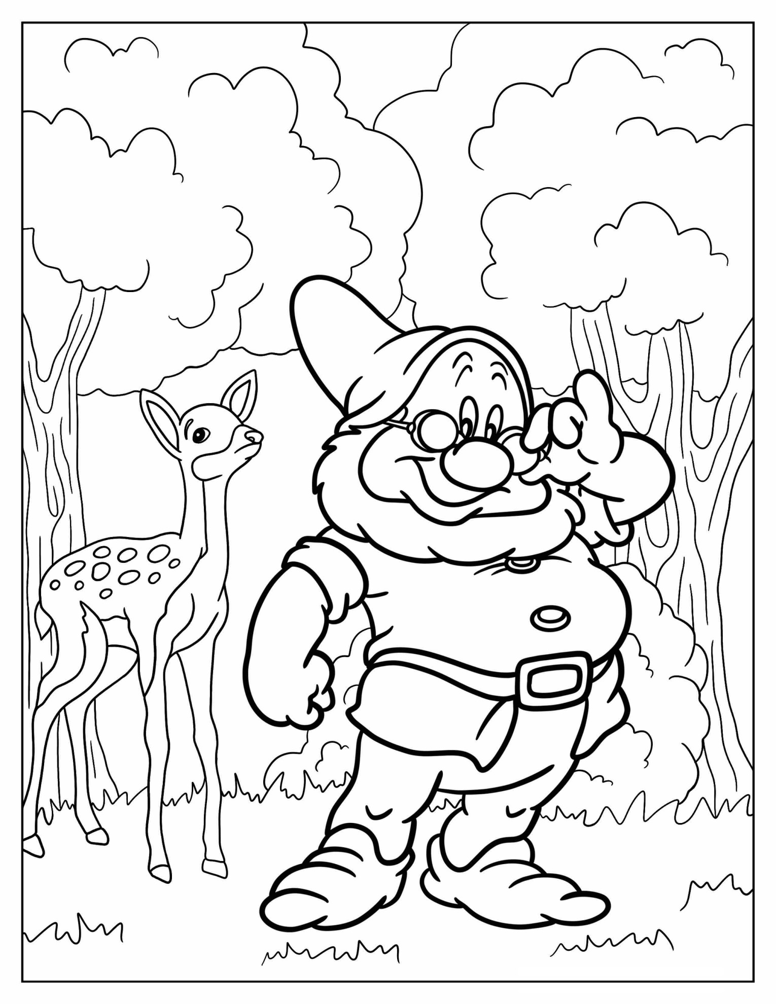 Doc Dwarf Strolling In The Forest Coloring Page For Kids