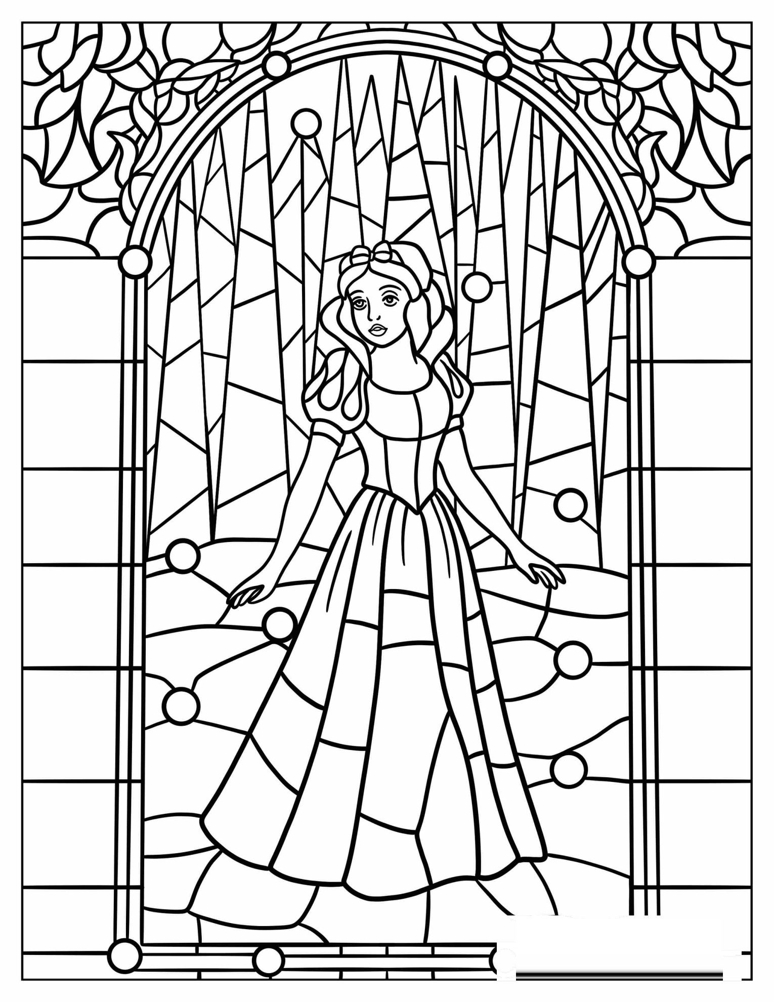 Beautiful Snow White Stained Glass Coloring Sheet