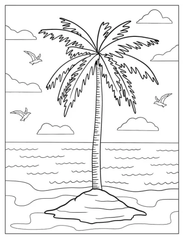 Palm Tree On Island Coloring Page