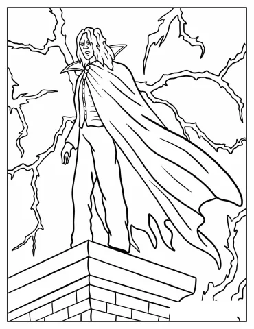 Dramatic Vampire Silhouette with Cape in a Storm
