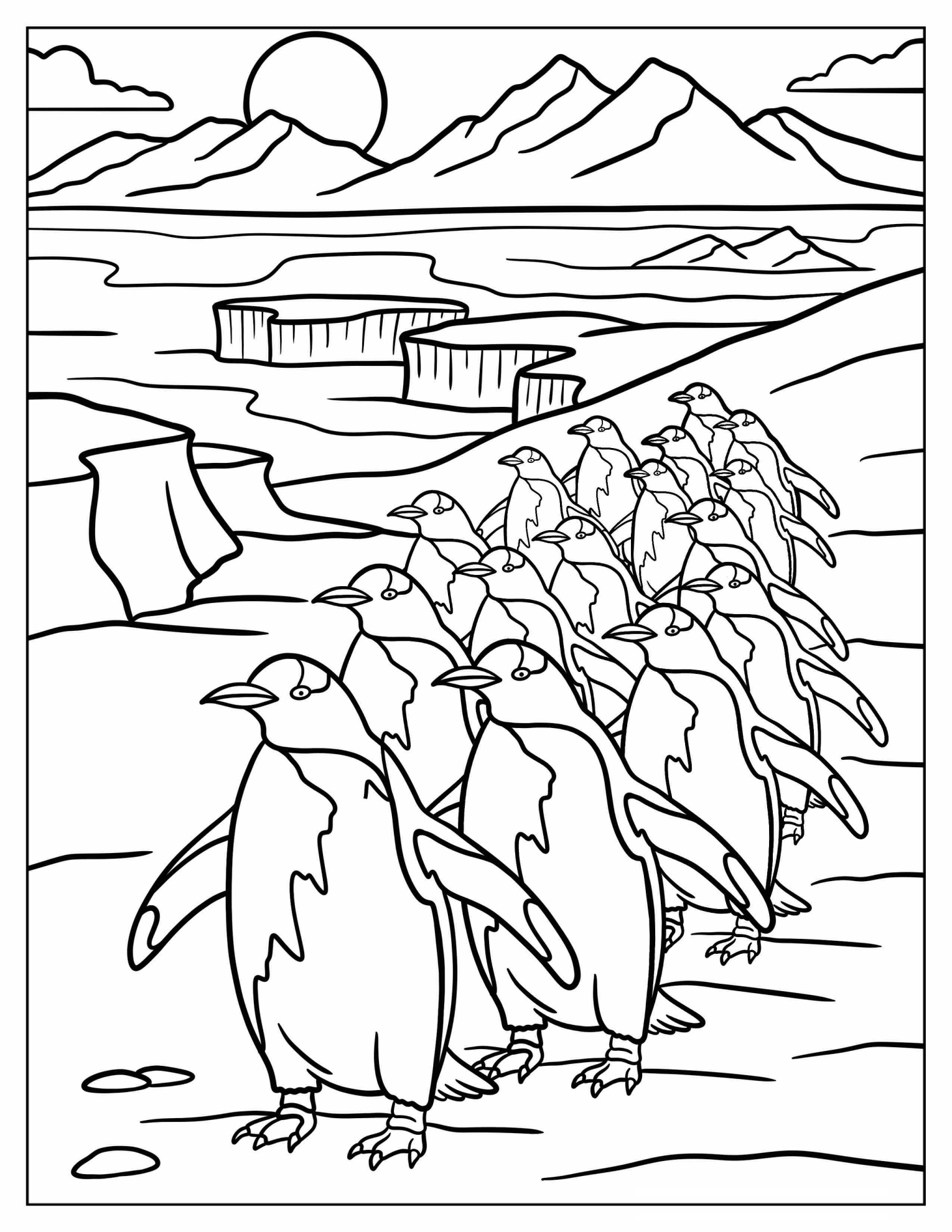 Penguin Colony Waddling Through Ice