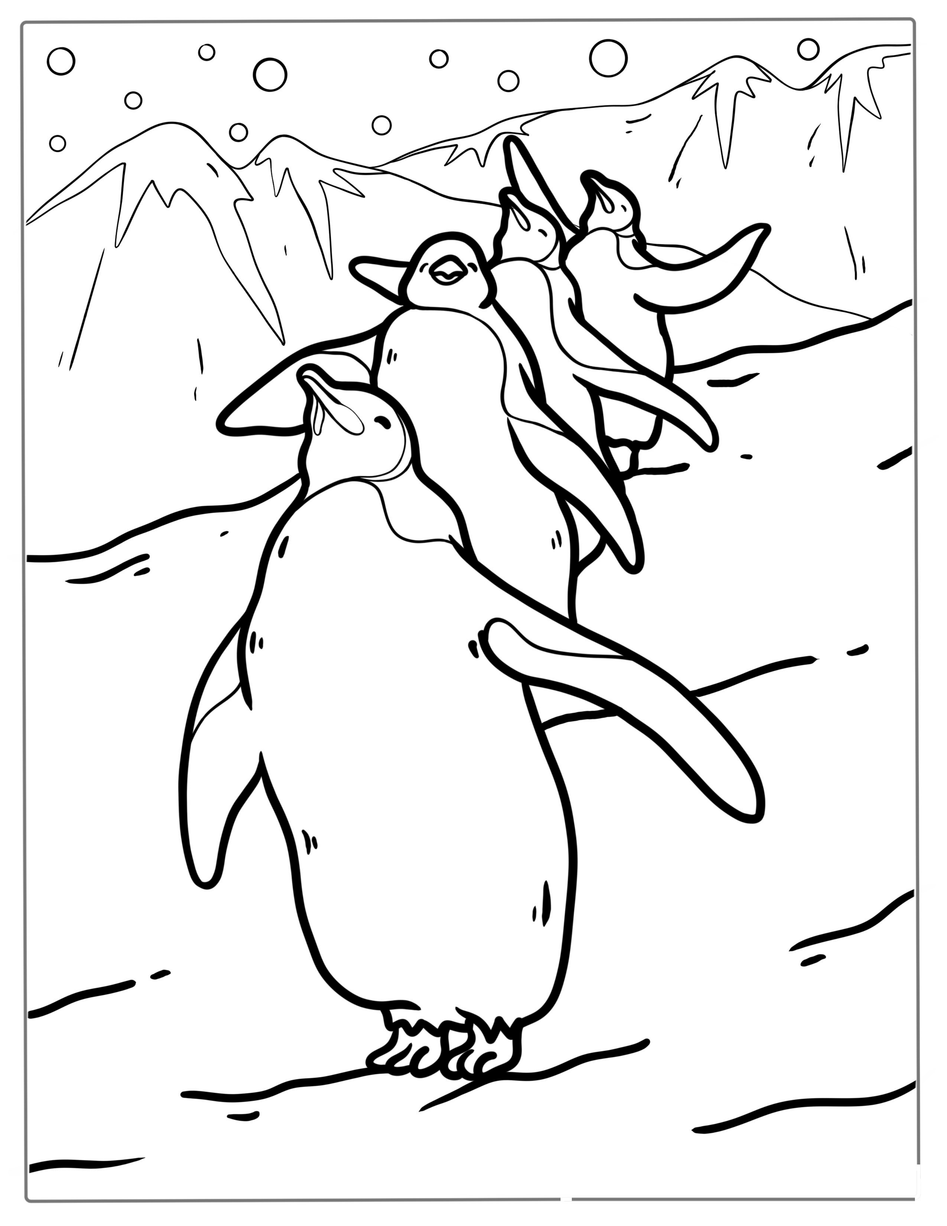 Marching African Penguins Coloring Sheet