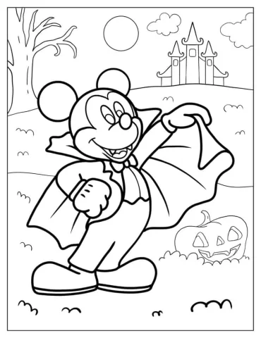 Halloween Themed Mickey Mouse Vampire To Color
