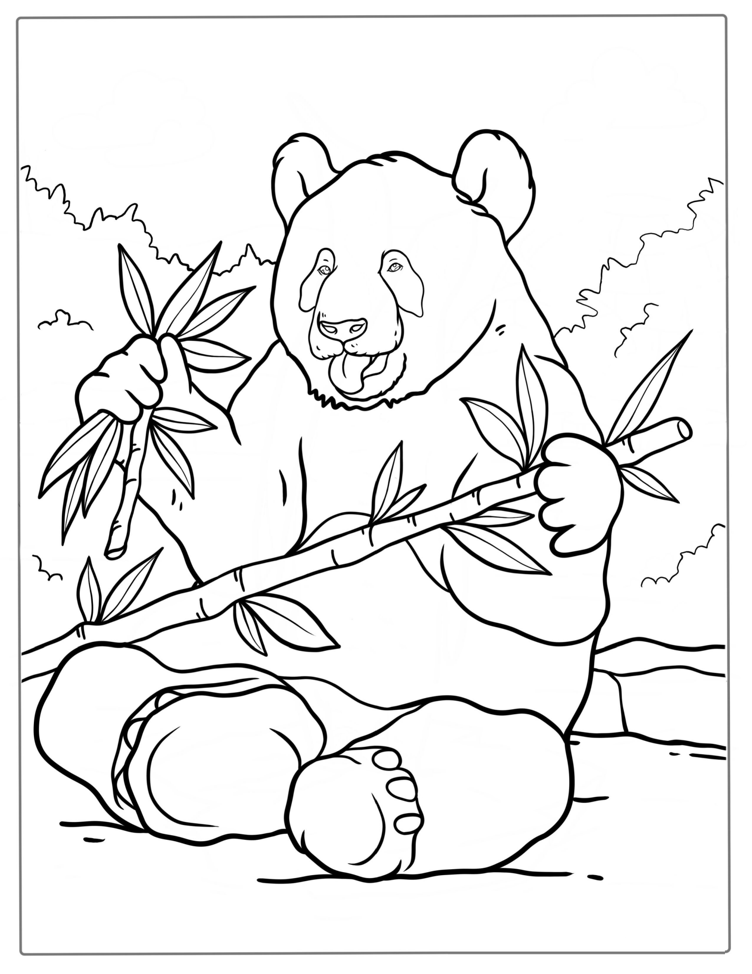 Giant Panda Sitting And Eating Bamboo