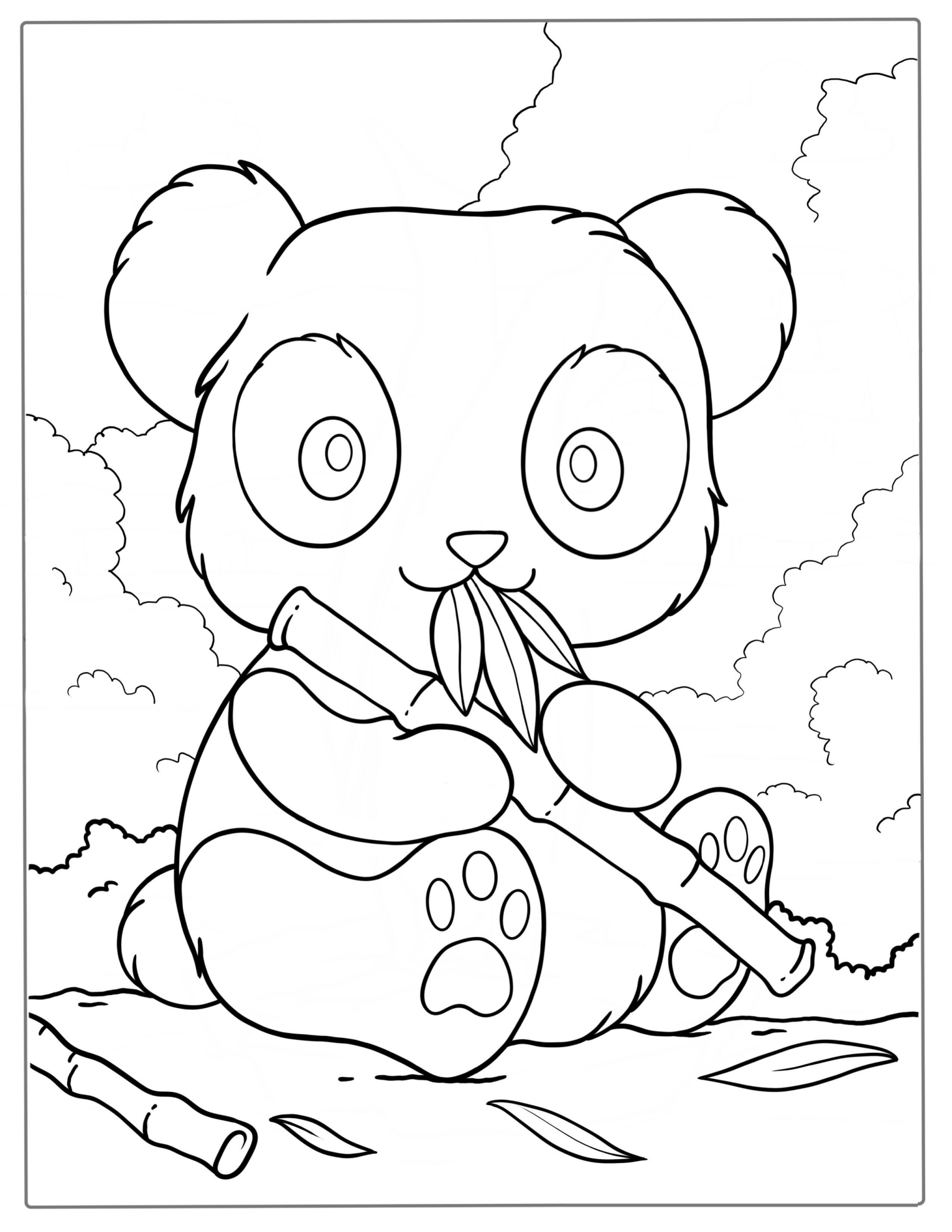 Baby Panda Eating Bamboo Coloring Page