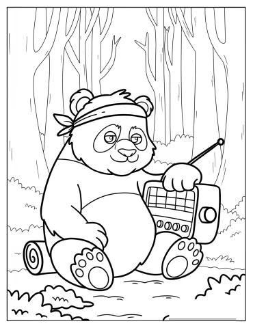 Retro Forest Panda Listening to Boombox