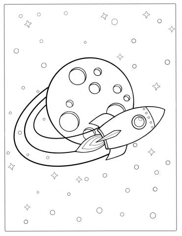 Rocket Flying Past The Moon Coloring Sheet