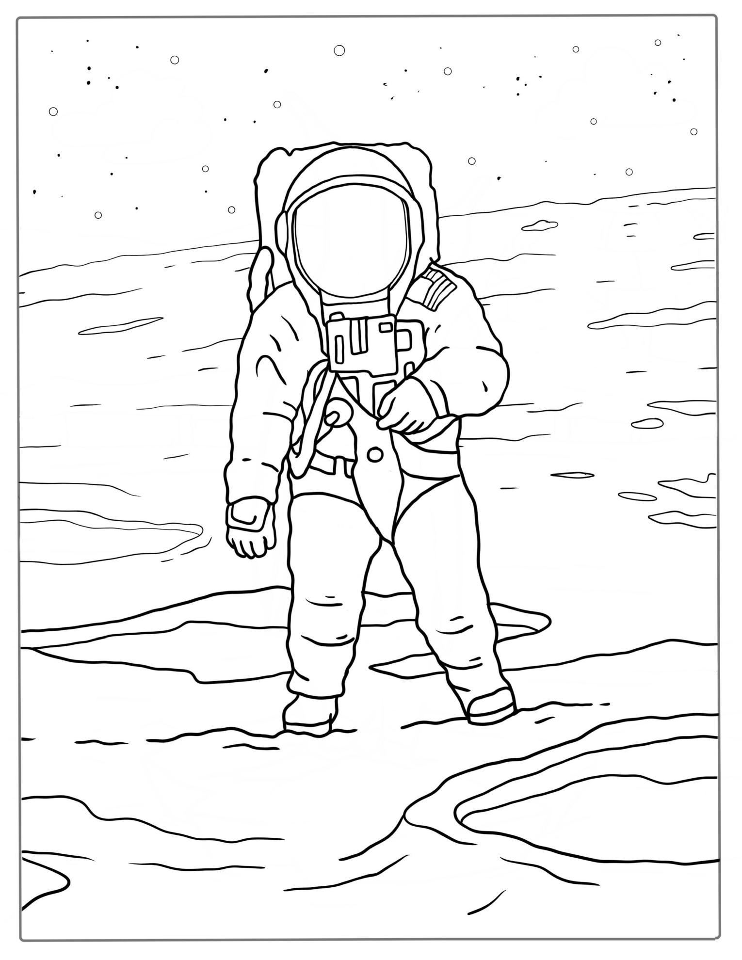 Astronaut Walking On Moon Coloring Page