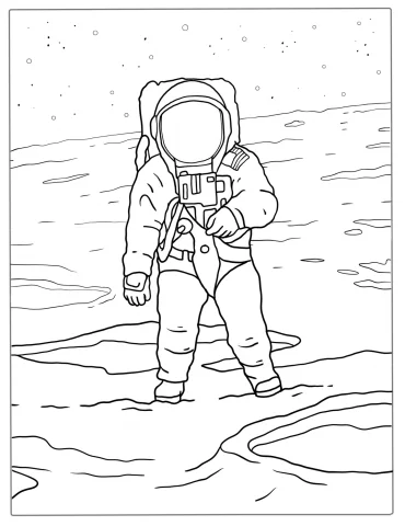 Astronaut Walking On Moon Coloring Page