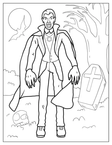 Coloring Page Of Vampire During Halloween