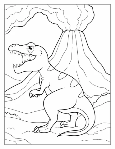Volcano Eruption With Dinosaur To Color