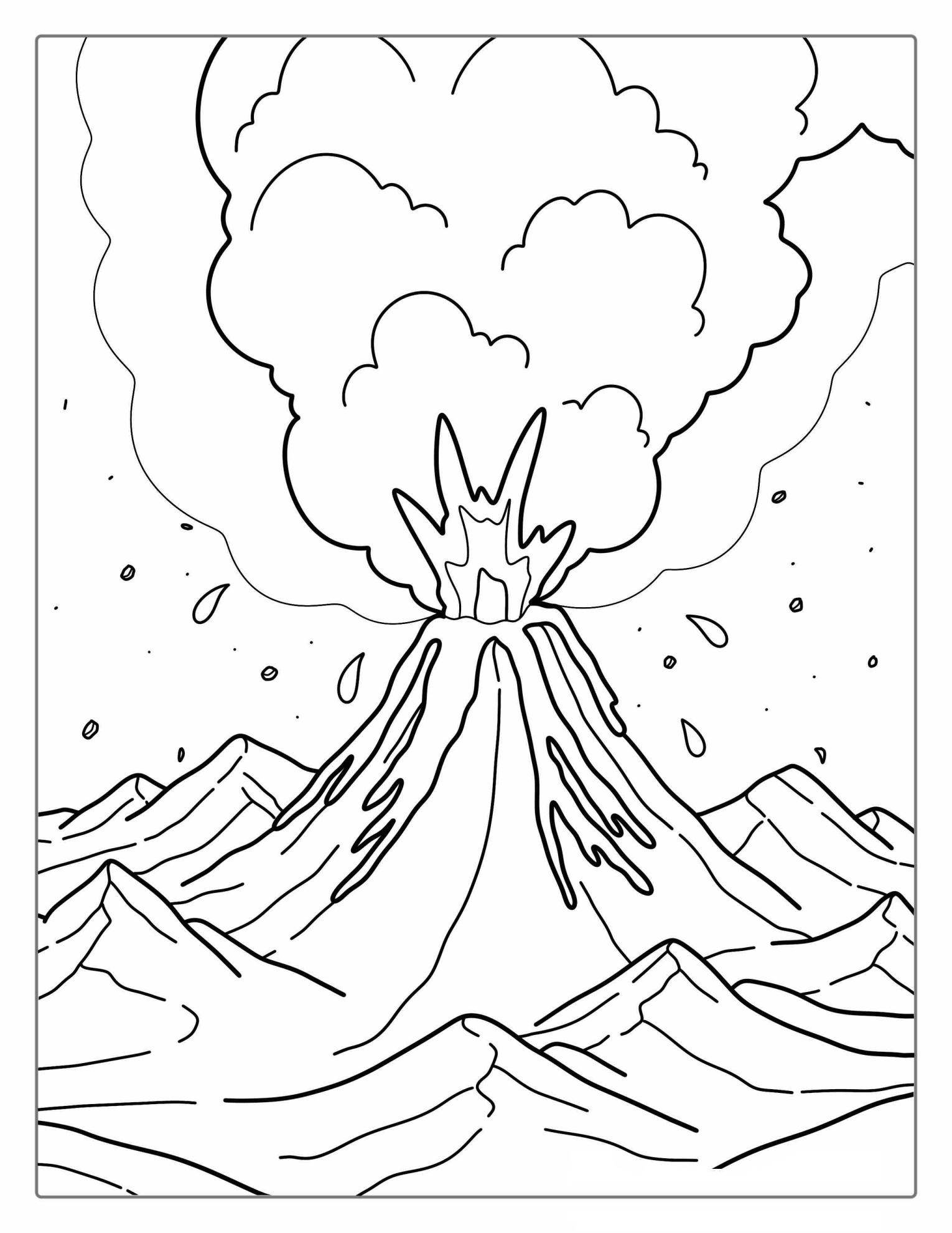 Rocky Mountain Volcano Erupting Coloring Picture