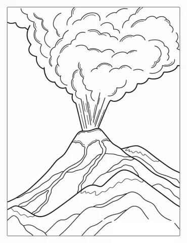 Volcano Coloring Pages Free PDF Printable - Volcano Erupting Gas and Smoke To Color