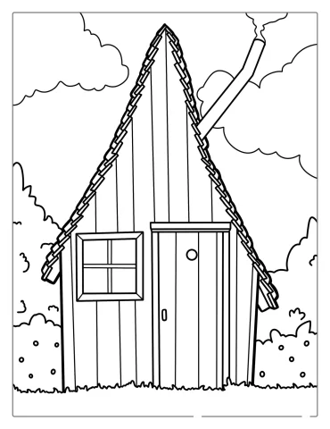 Little Wooden Cottage Coloring Page