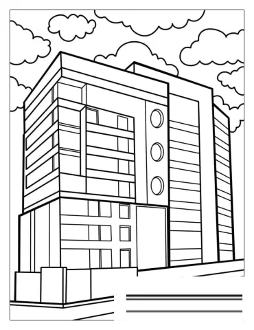 Modern Apartment Building Coloring Page