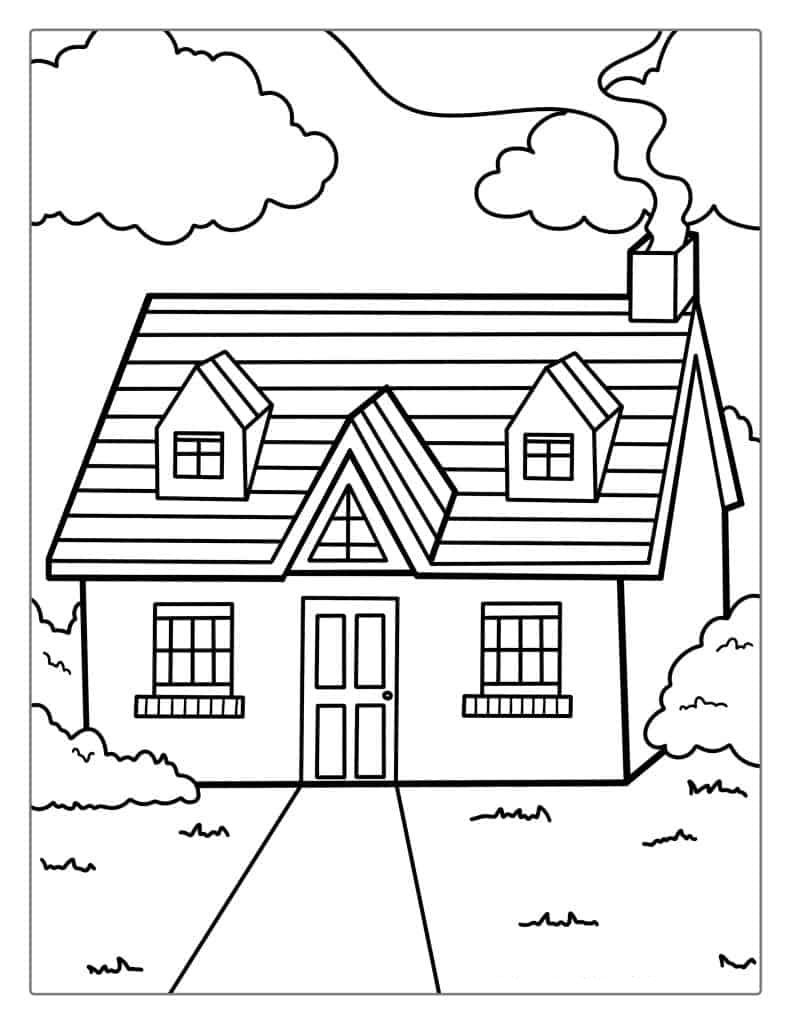 Simple Outlined House To Color In