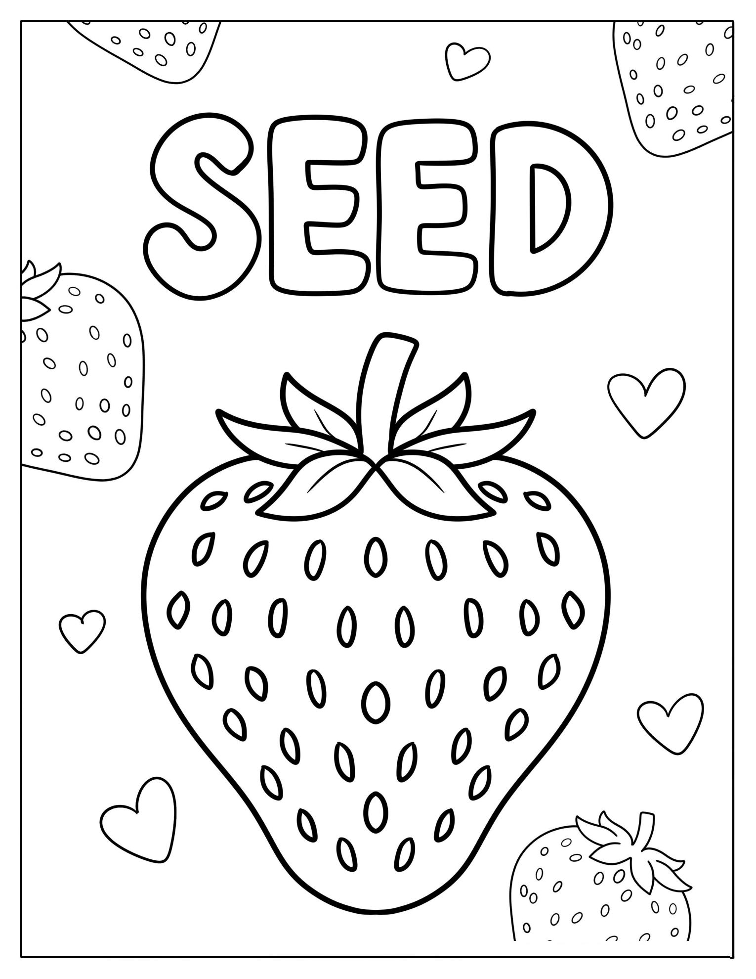Easy Strawberry With Seeds Coloring Page For Kids