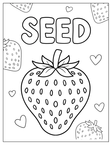 Easy Strawberry With Seeds Coloring Page For Kids