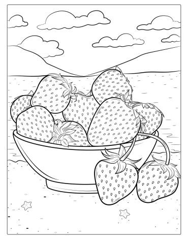 Bunch Of Strawberries In A Bowl Coloring Sheet