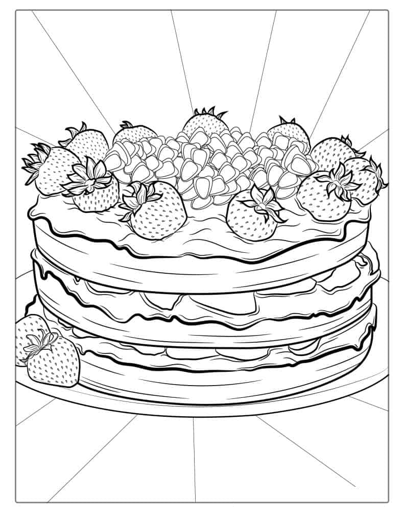 Strawberry Cake Coloring Page