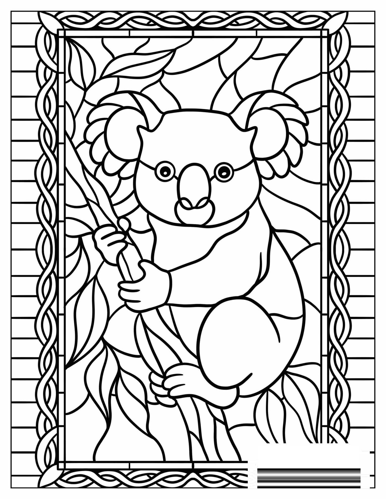 Elegant Koala Stained Glass Coloring Sheet