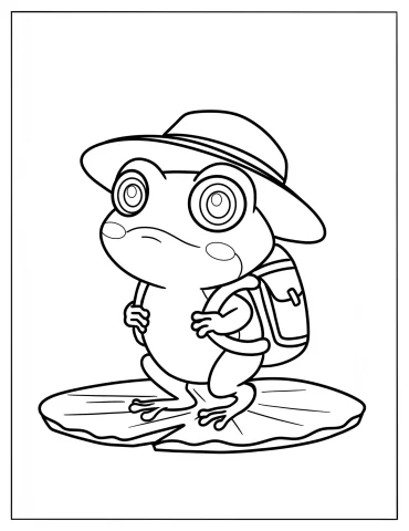 Schoolboy Frog On A Lily Pad Coloring Page For Preschoolers