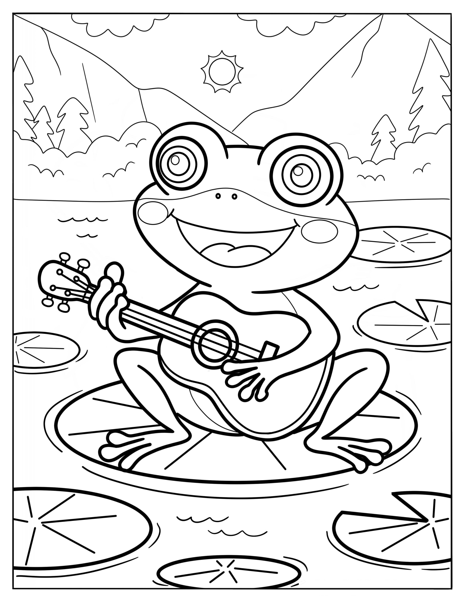 Musical Frog Playing The Guitar In Nature