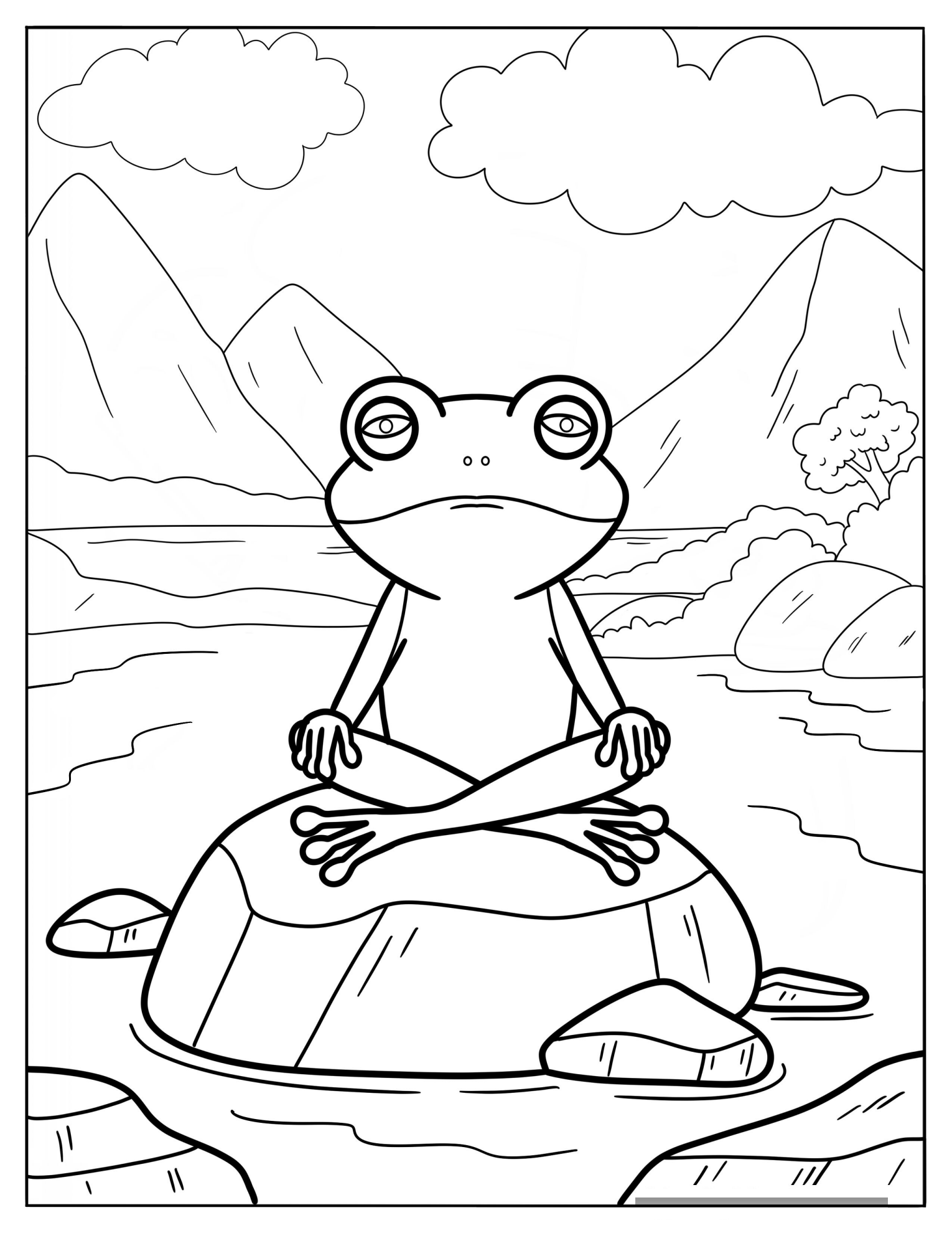 Zen Frog Meditating On A Rock Coloring Page