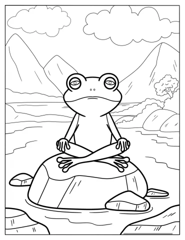 Zen Frog Meditating On A Rock Coloring Page