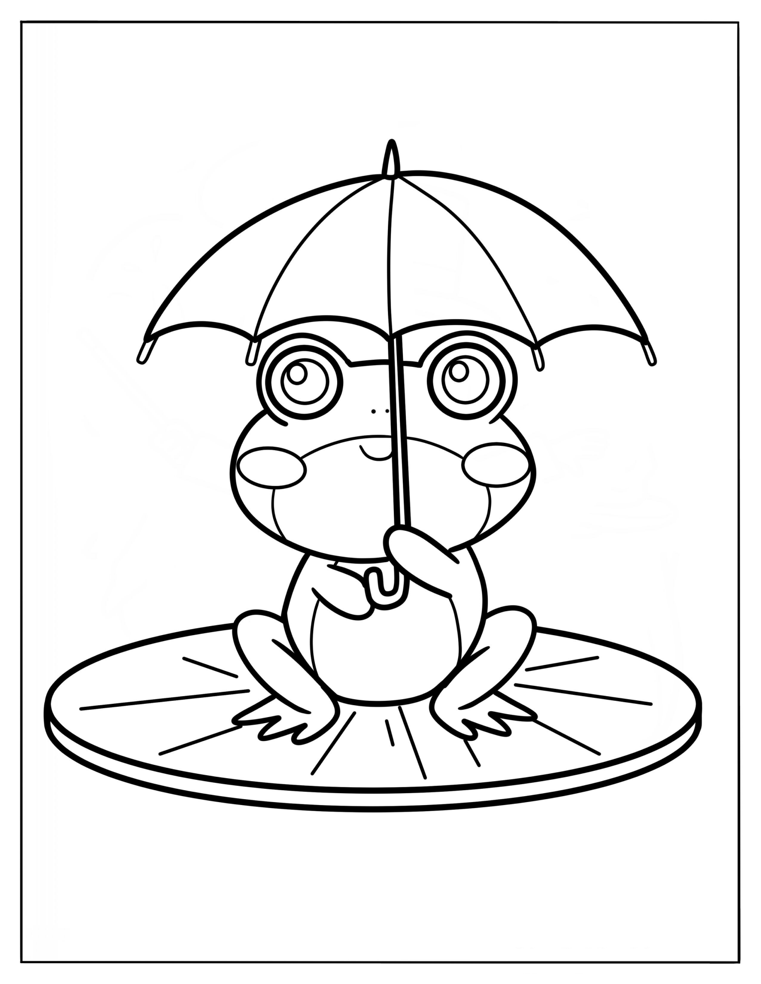 Happy Frog Holding An Umbrella Coloring Sheet For Preschoolers