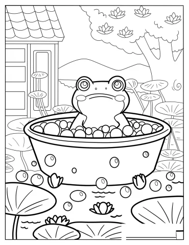 Frog Enjoying A Bubble Bath Coloring Page