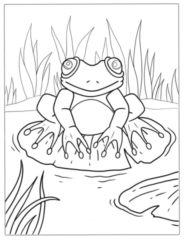 Frog Sitting On Lily Pad To Color For Kids