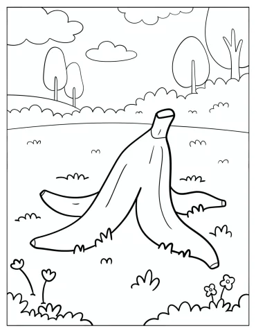 Banana Peel on the Grass Coloring Page for Kids