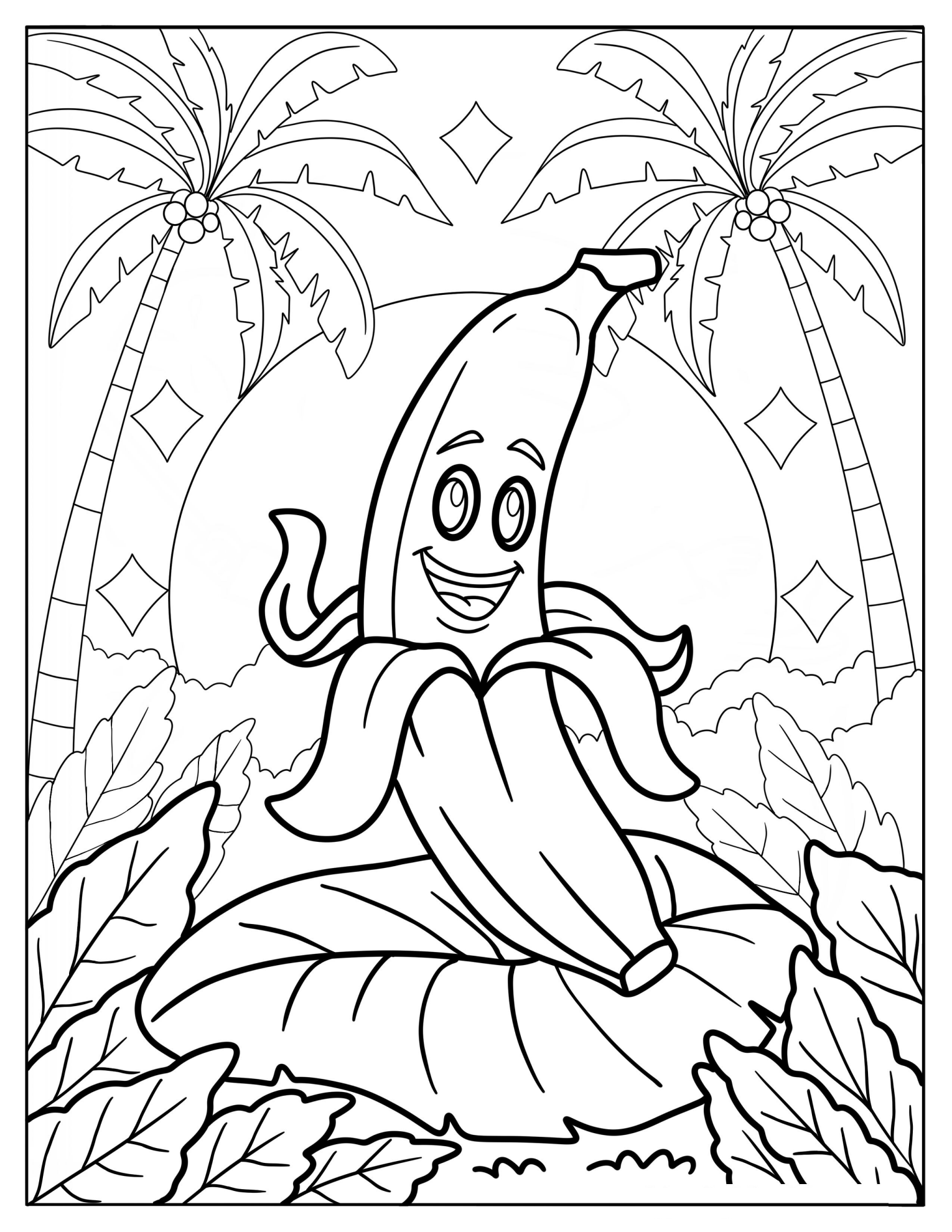 Sparkling Banana With Coconut Trees In The Background
