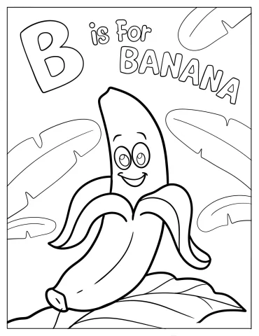 Cartoon B Is For Banana Coloring Sheet For Kids