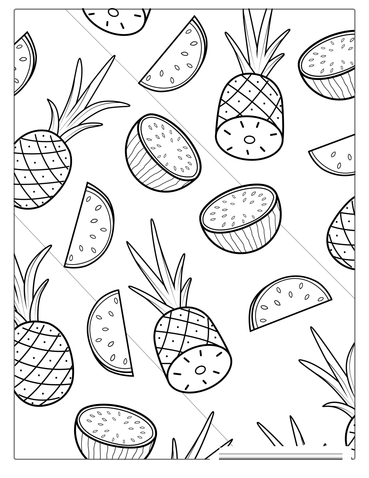 Pineapple And Watermelon Coloring Page