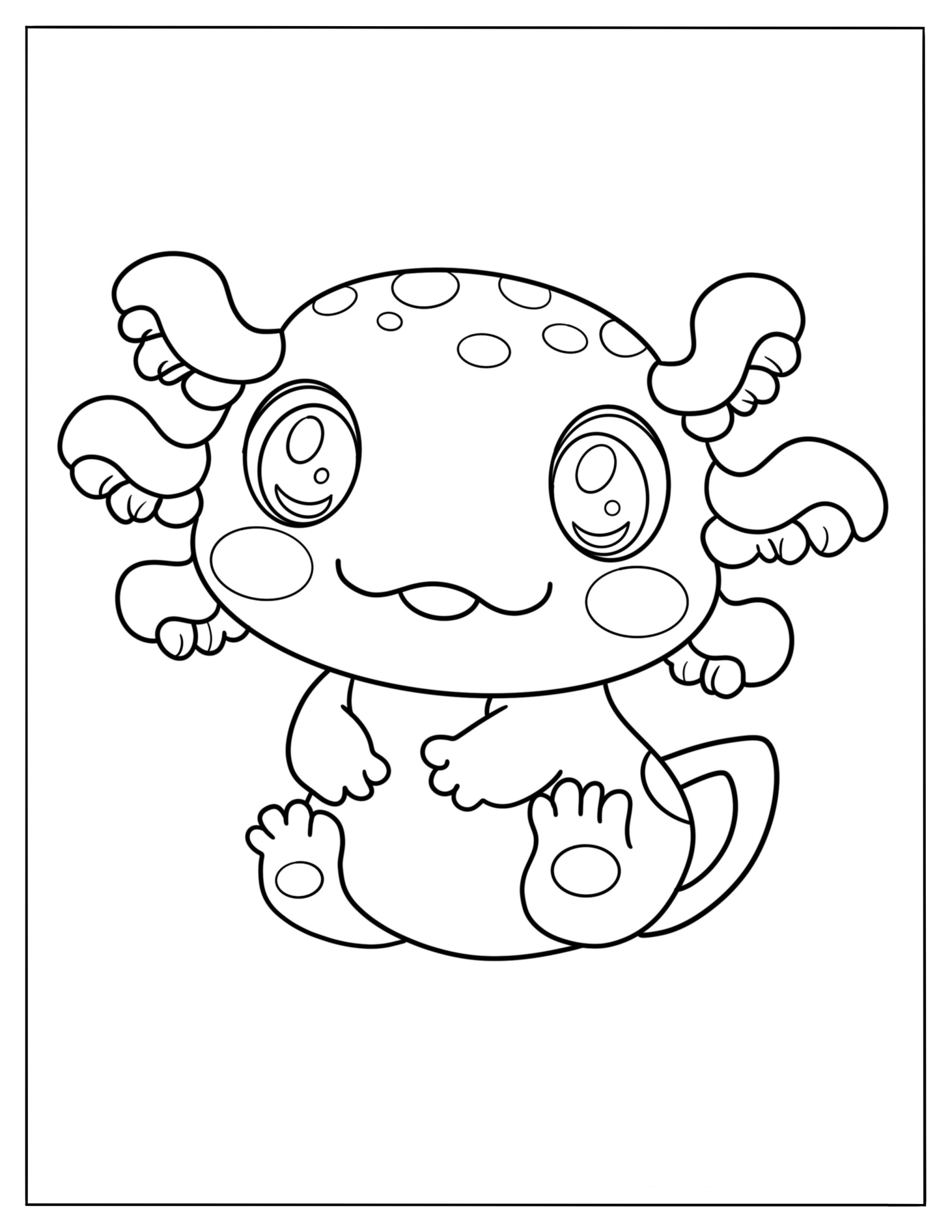 Easy Cartoon Axolotl Coloring Sheet For Preschoolers