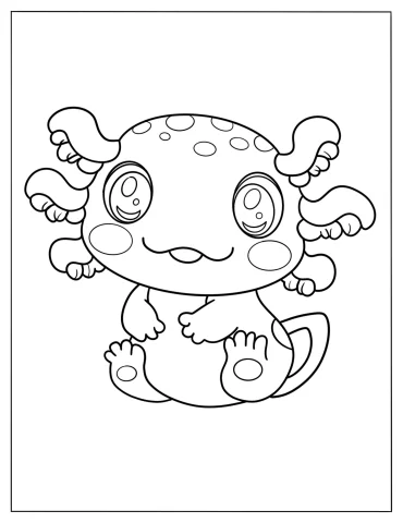 Easy Cartoon Axolotl Coloring Sheet For Preschoolers