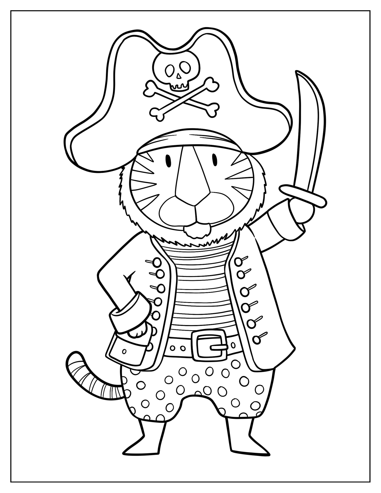 Cute Tiger Pirate Coloring Sheet For Preschoolers