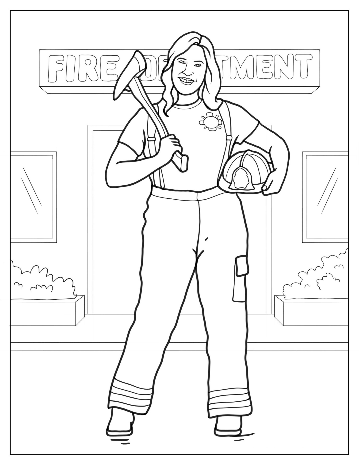 Lady Firefighter Coloring Page For Kids