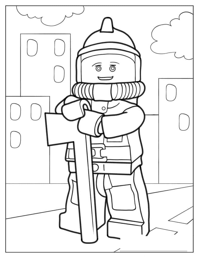 Lego Firefighter Coloring Sheet For Kids