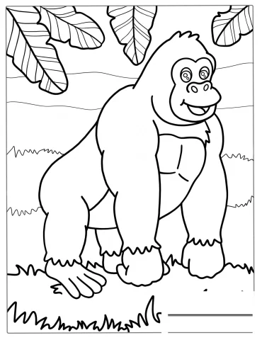Simple Outline Of a Gorilla In The Jungle To Color