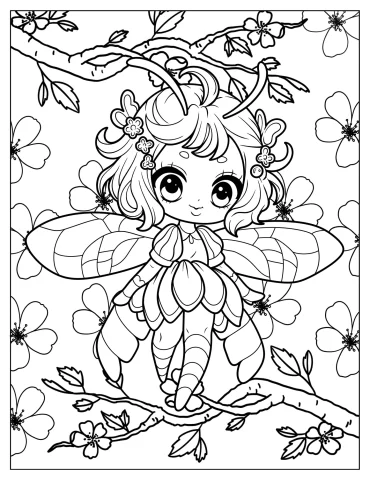 Anime Girl Bee Walking On A Tree Branch