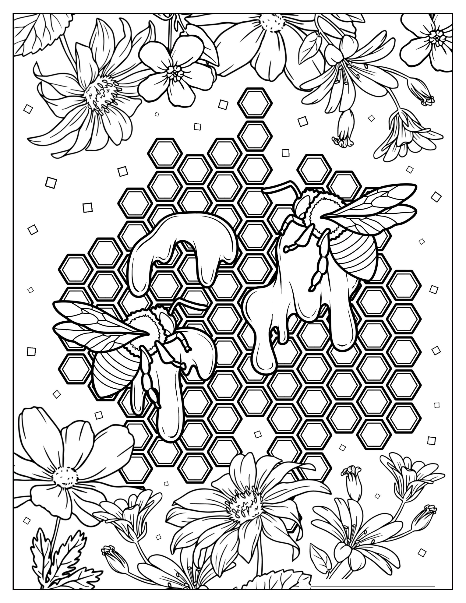 Detailed Bees Making Honey Coloring Sheet