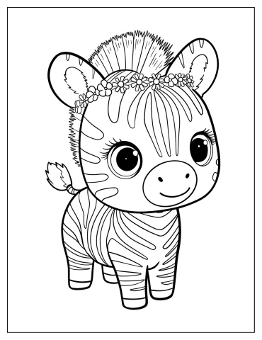 Simple Zebra Wearing a Flower Crown Coloring Sheet for Preschoolers