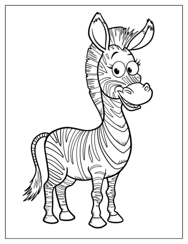 Funny Cartoon Zebra with Perked Ears Coloring Page for Kids