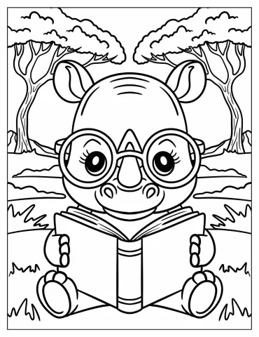Nerdy Rhino with Glasses Reading a Book