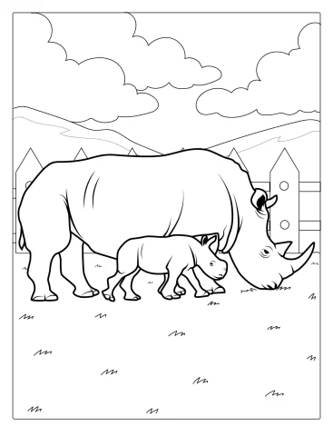 Coloring Page Of New Born Rhino And Mother