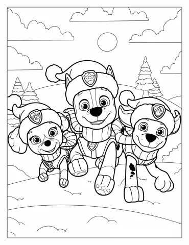 Christmas Themed Paw Patrol Coloring Page
